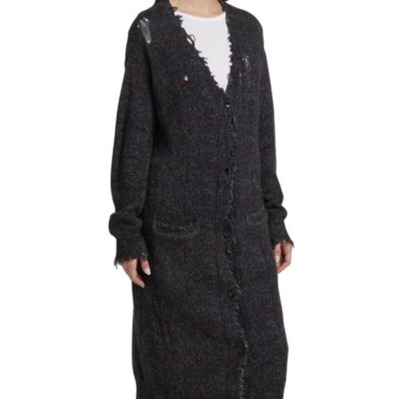 R13 Gray Distressed Long Cardigan - Picture 1 of 16